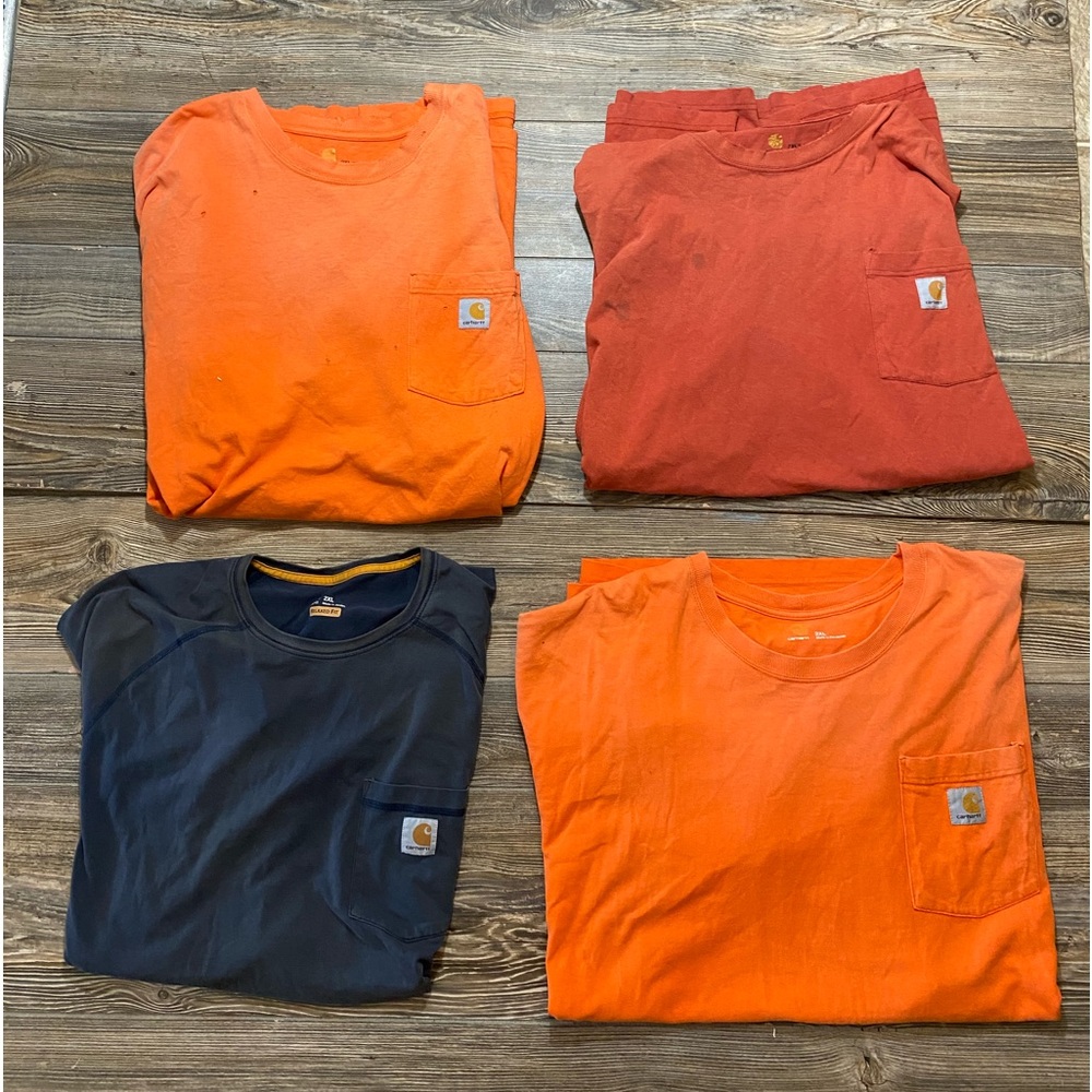 (LOT-4) Carhartt 3XL Tall Original Fit Sunfaded Orange, Red Core force Blue